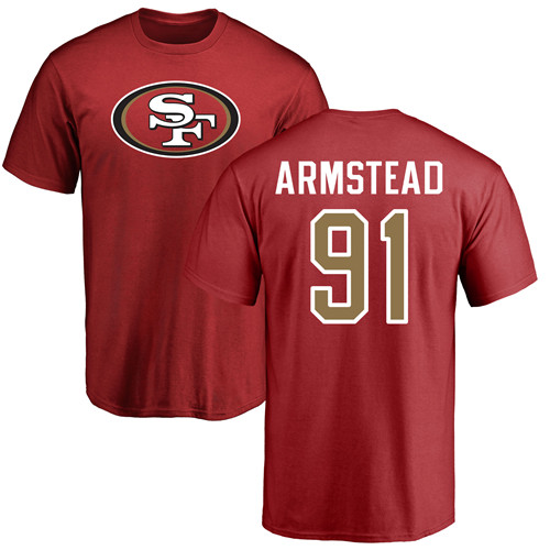 Men San Francisco 49ers Red Arik Armstead Name and Number Logo #91 NFL T Shirt